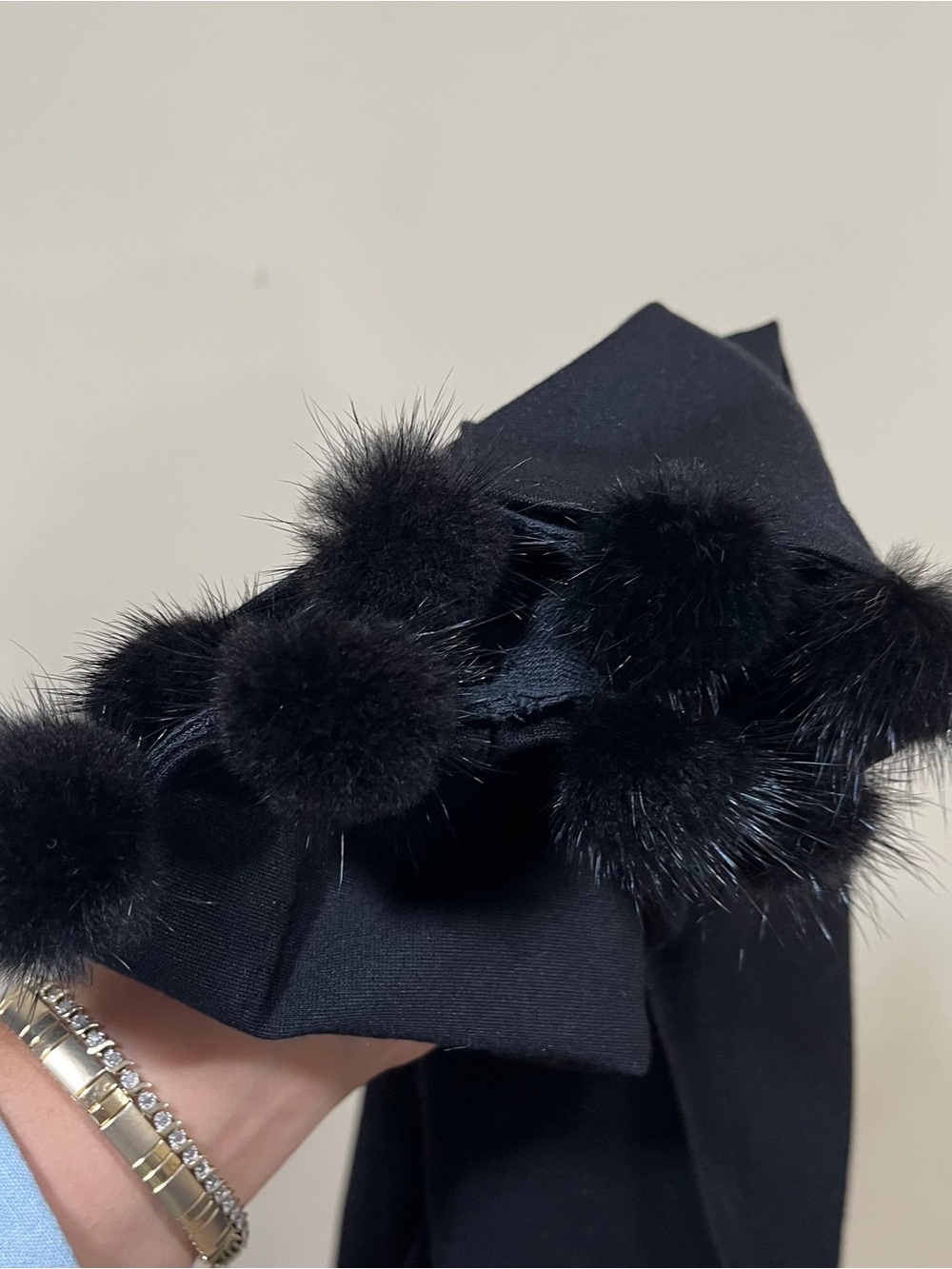 Vilagallo Black Cropped Straight Leg Mink Tassel Pom Pom Trimmed Party Pants 38 - Picture 12 of 12